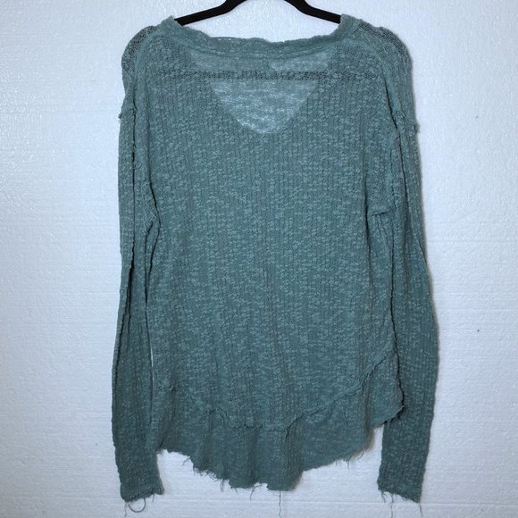We The Free People S Blue Ocean Air Hacci Pullover Knit Top Lightweight V-Neck - Picture 3 of 10